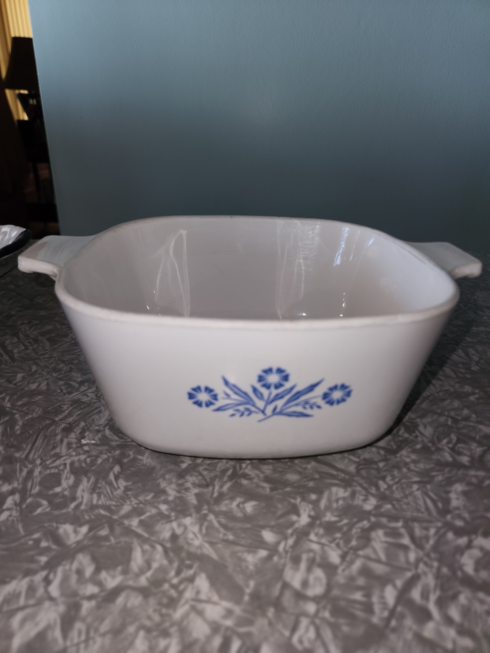 Corningware White Casserole Dish with Blue Floral Design